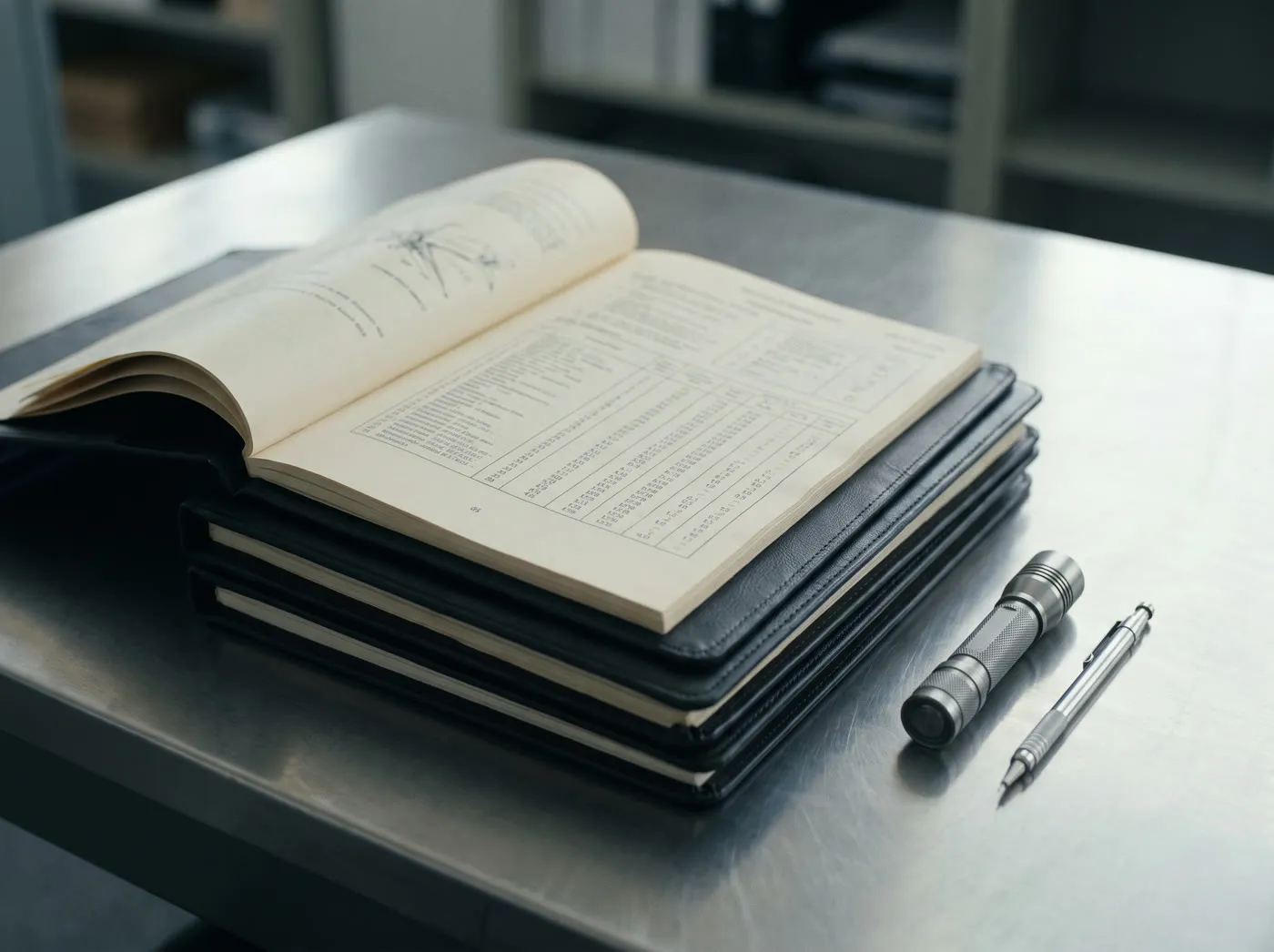 Aircraft records and precision tools, ready for inspection